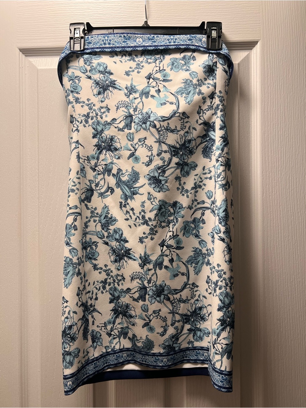 Blue Floral Print Pencil Skirt - Classic Women's Skirt
